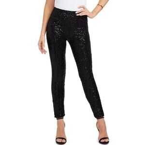 NWT Tipsy Elves Sequin High Waisted Leggings Women's L Black Disco Embellished